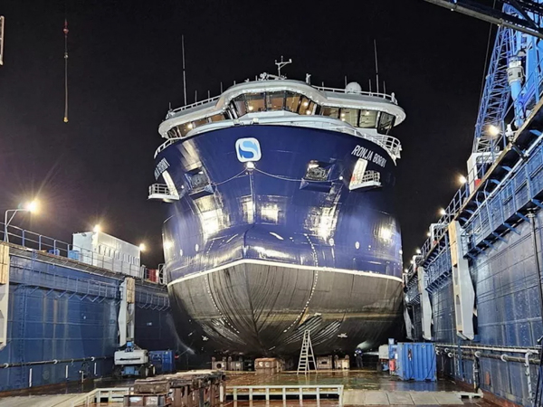 Ronja Borg in dry dock under construction at Aas Mek. Verksted.